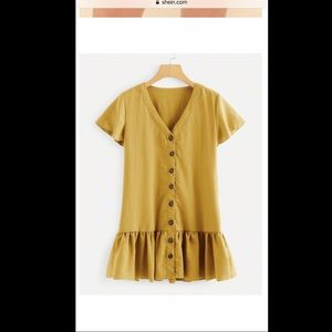 Button Detail Ruffle Hem Dress